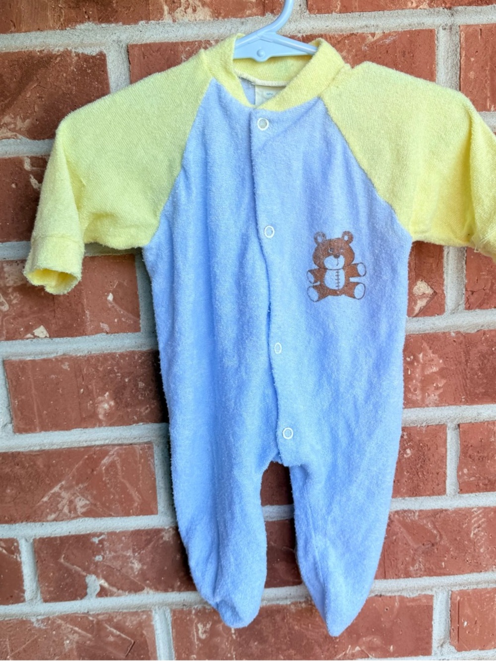 Baby Blue and Yellow Teddy One-Piece Footed Romper